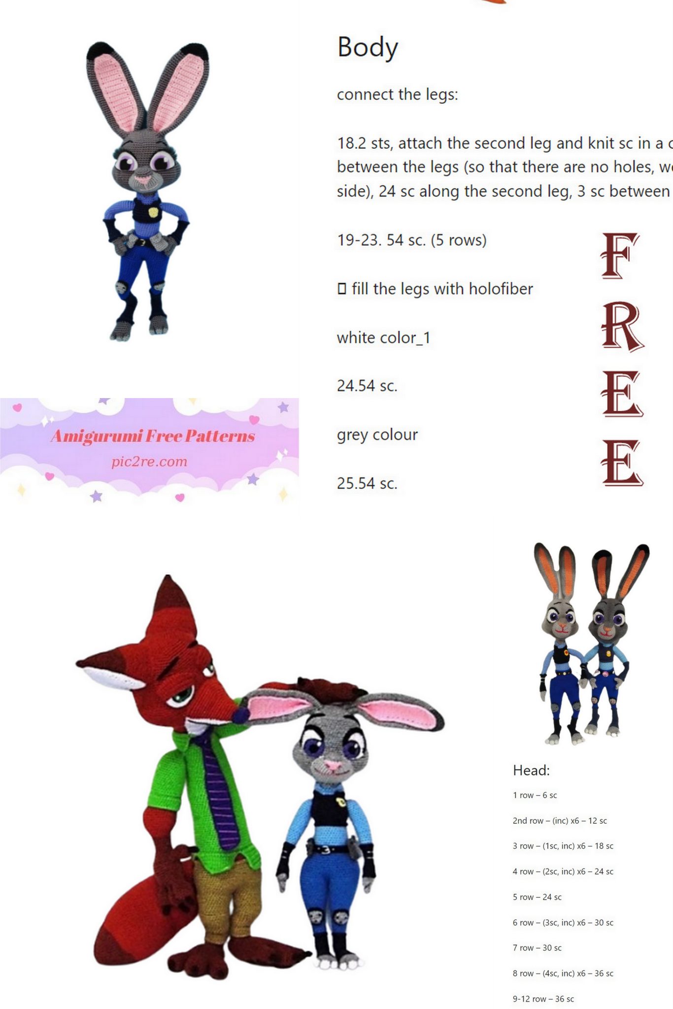 Amigurumi Rabbit Judy Hopps Free Pattern Amigurumi Bunny