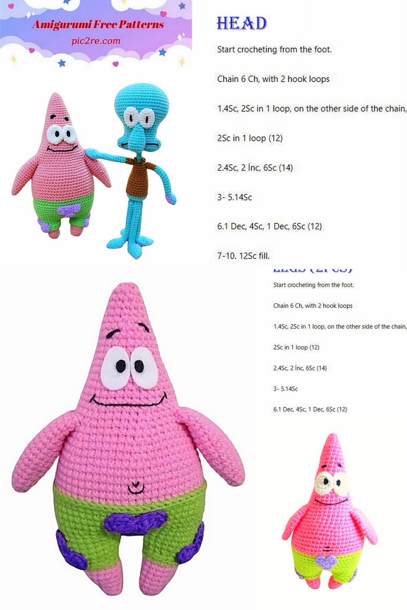 Crochet Patrick Star Amigurumi Free Pattern - Amigurumi Patterns