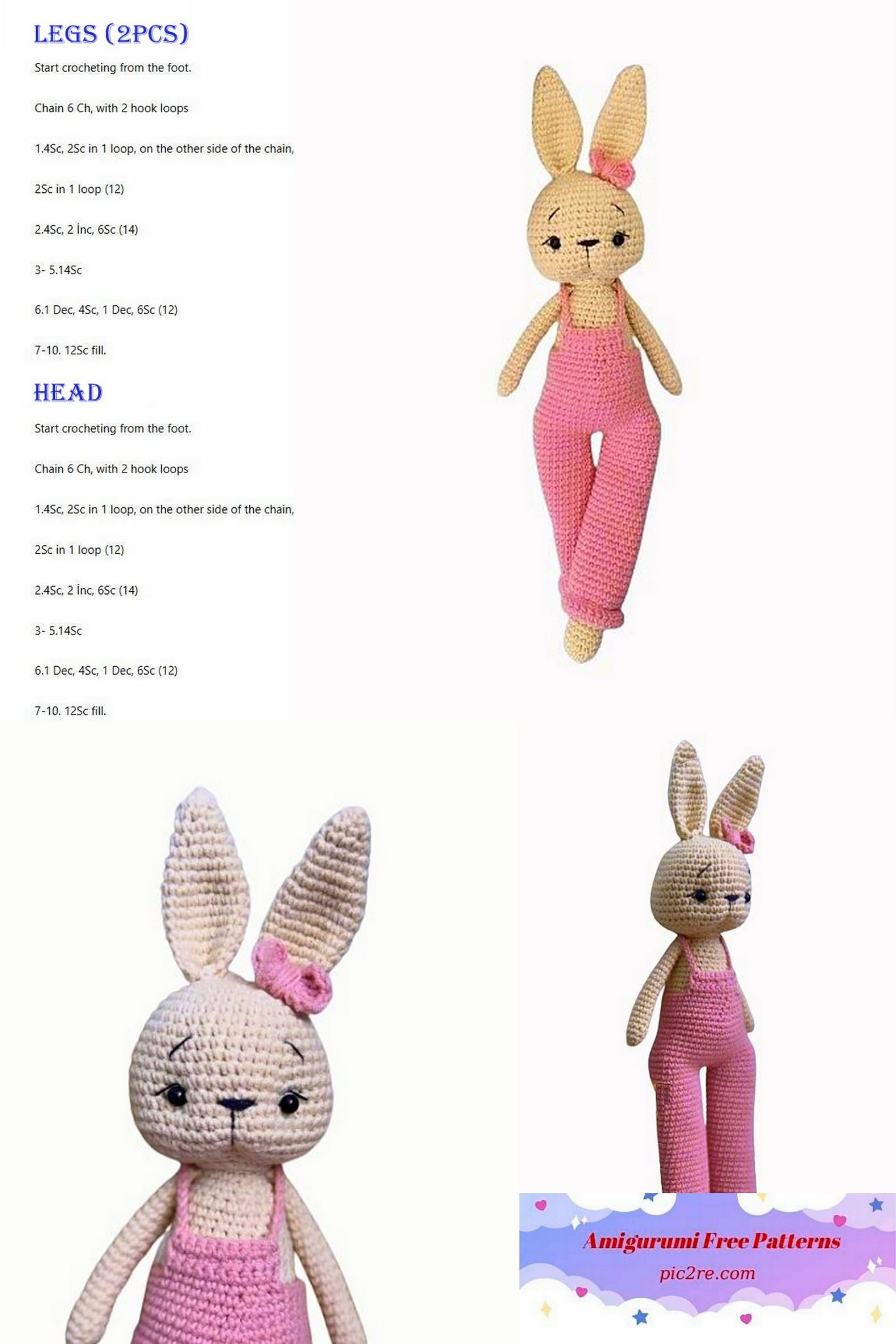 Free Rabbit in overalls Amigurumi Pattern - Amigurumi Patterns